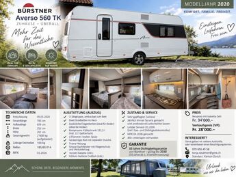 Angebot Caravaning-Markt: Bürstner Averso 560tk, CHF 28'000.–, Occasionen